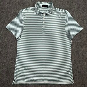 G/FORE Polo Shirt Mens L Green White Striped Performance Stretch Golfcore Sporty